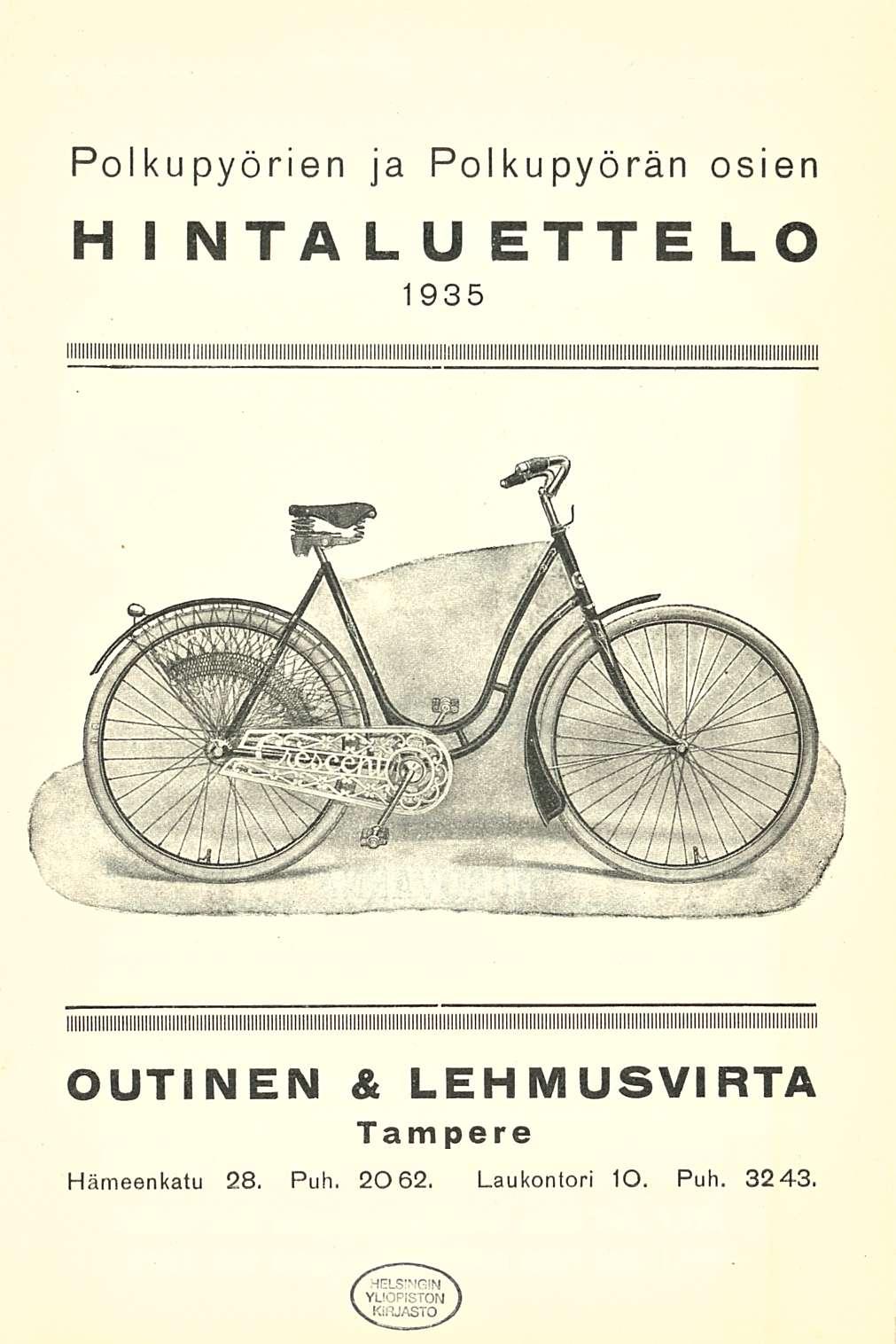 Polkupyörien ja polkupyörän osien hintaluettelo 1935