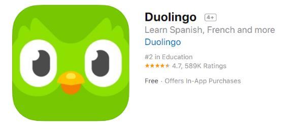 Duolingo (ios, Android, ilmainen) Englanninkielinen, pelillinen ja helppokäyttöinen sovellus kielten itsenäiseen opiskeluun ja jo opitun