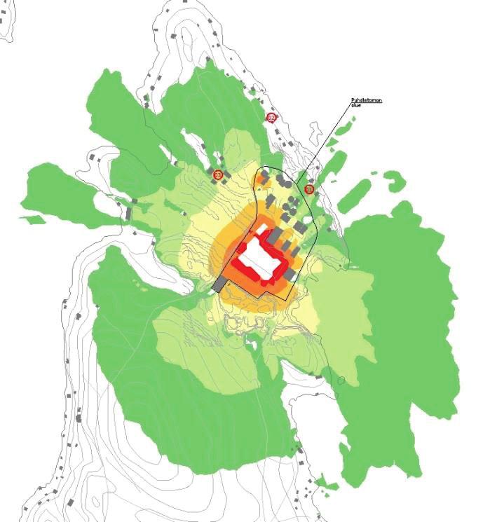 Allasalueen koko on merkittävä, jotten sen mallinnus pistelähteenä muodostaisi lähialueen meluntarkasteluun pienen virheen, joten se mallinnettiin aluelähteenä.