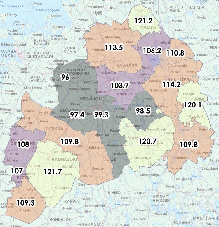 THL sairastavuusindeksi kunnittain 2016 9.8.