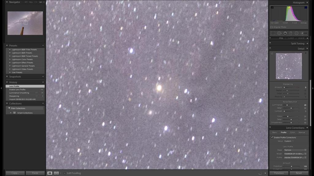 23 Kuva 12. Suurennetussa kuvassa on huomattavissa tähtien lievää venymistä (Goh 2015).