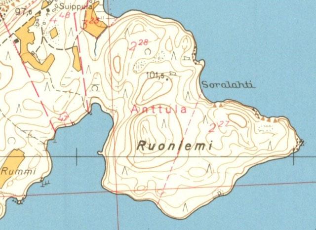 Kaava-alueeseen sisältyy rantaviivaa 936 m. Maaperältään suunnittelualue on moreenia. Ruoniemestä on matkaa Kuhmoisten keskustaan noin 18 km. Alue on kokonaisuudessaan yksityisessä omistuksessa.