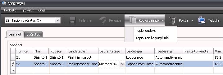 Jos kaksoisnapautat lähde- tai kohdetiedoissa Tili-saraketta tai painat siinä F12-näppäintä, avautuu ikkuna, josta voit valita tilin joko aktivoimalla rivin ja painamalla sitten