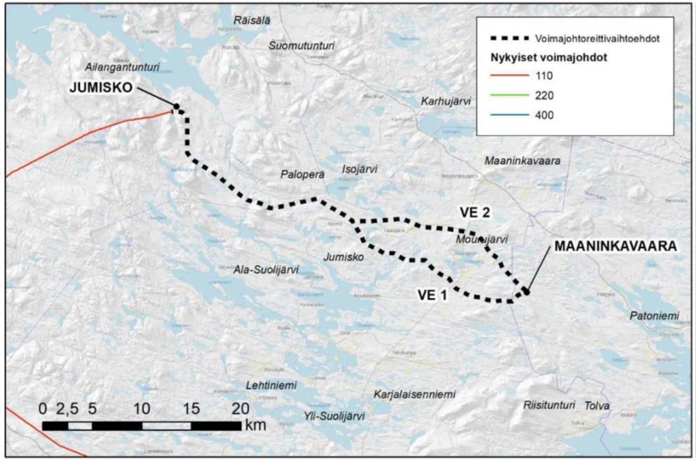 2 (34) HANKKEEN KUVAUS JA YVA-MENETTELYN TAUSTA EPV Tuulivoima Oy suunnittelee 110 kv voimajohdon rakentamista Kuusamon Maaninkavaaran alueelta Kemijärven Jumiskon voimalaitokselle.