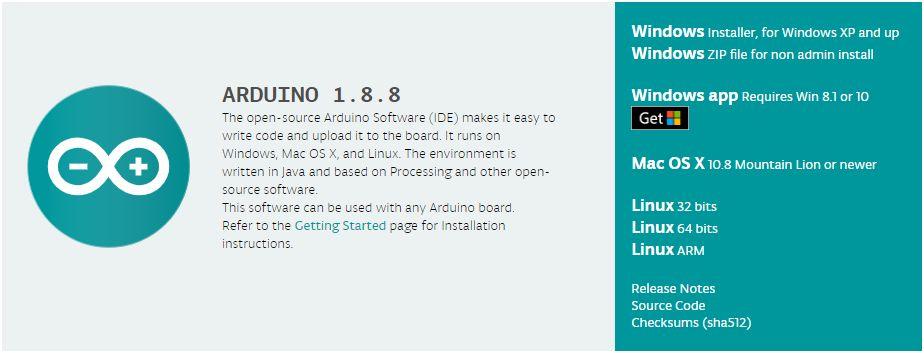 Arduino IDE:n lataaminen Rullaa sivulla kohtaan Download the