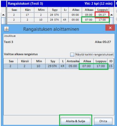 2+10 tai siirtyvät rangaistukset), niin järjestelmä avaa uuden Rangaistuksen aloittaminen -ikkunan: