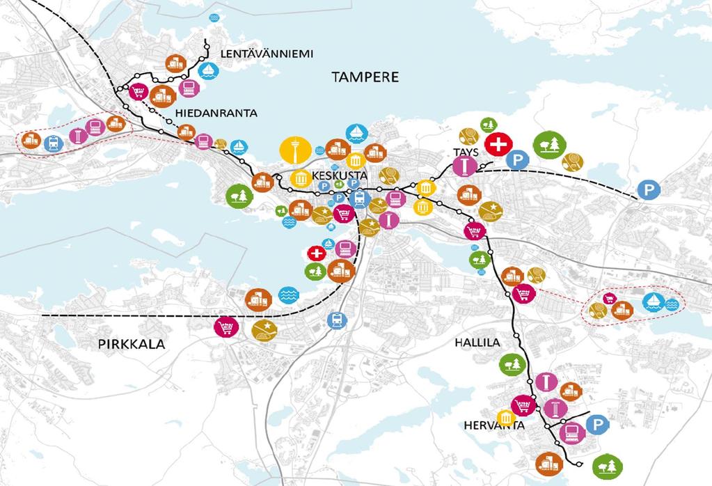 myös suurin osa tulevasta maankäytöstä ja siten myös väestönkasvusta tullaan ohjaamaan (Tampereen kaupunki, 2017). Raitiotie on vaikutuksiltaan seudullinen.