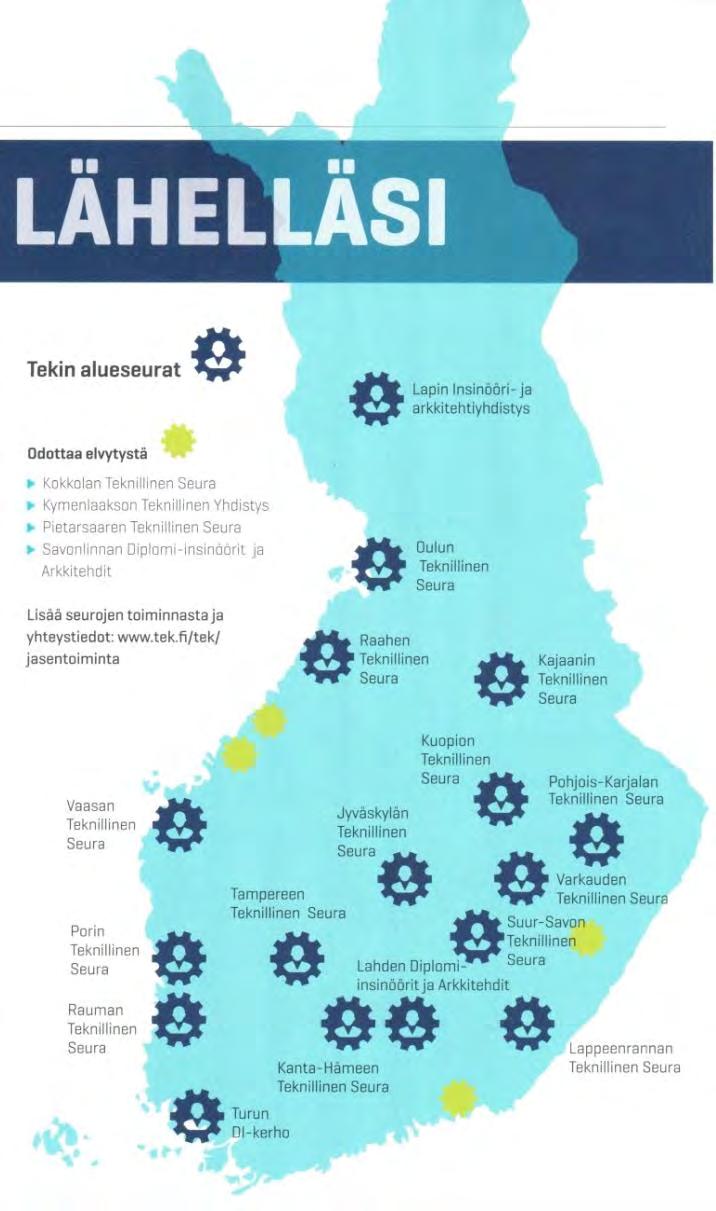 6 TEKNILLISTEN ALUESEUROJEN TOIMINTA SUO- MESSA Suomessa on toiminut kaikkiaan yli kaksikymmentä alueseuraa (ks.