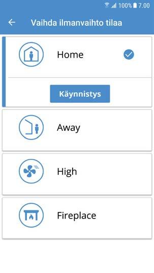 4.7.1. Home (Koti) Käytä tätä, kun rakennusta käytetään tavallisesti. 4.8. Vaihda veden tila 4.7.2. Away (Poissa) Käytä tätä, kun rakennusta ei käytetä pidempään aikaan.
