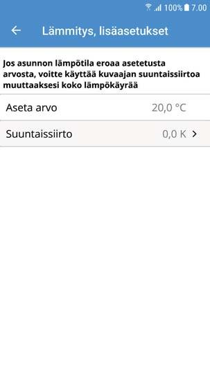 kohtaan "Lämmitys". Tässä voit lisätä tai vähentää asunnon lämmitystä.