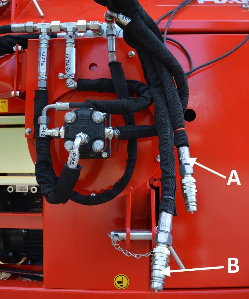 Hydrauliikkakäyttöisen puruimurin käyttö: 20 / 47 Hydrauliikkakäyttöinen purunimuri (lisävaruste) saa voimansa traktorin hydrauliikasta. Ota purunimuri käyttöön seuraavasti: 1.