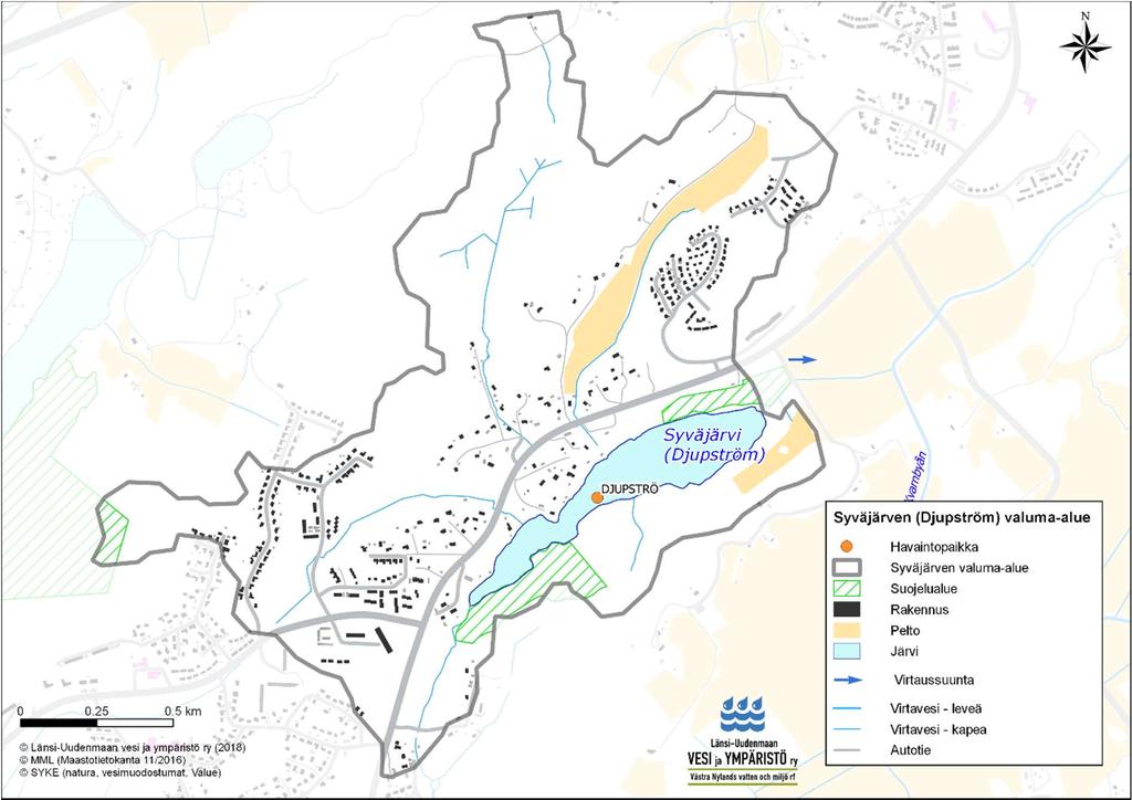 Syväjärven valuma-alue on pienehkö, pääosin metsäistä taajama- ja haja-asutusaluetta peltojen osuuden ollessa suhteellisen pieni (kuva 2).