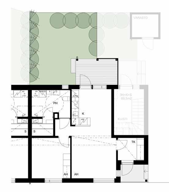2huonetta & keittiö ja sauna 53,5 m2 2-kerroksen asuntoon JM pidättää oikeuden muutoksiin.