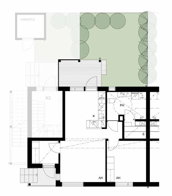 2huonetta & keittiö ja sauna 53,5 m2 2-kerroksen asuntoon JM pidättää oikeuden muutoksiin.
