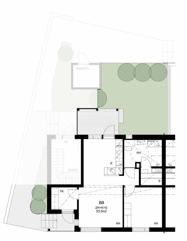 2huonetta & keittiö ja sauna 53,5 m2 2-kerroksen asuntoon JM pidättää oikeuden muutoksiin.
