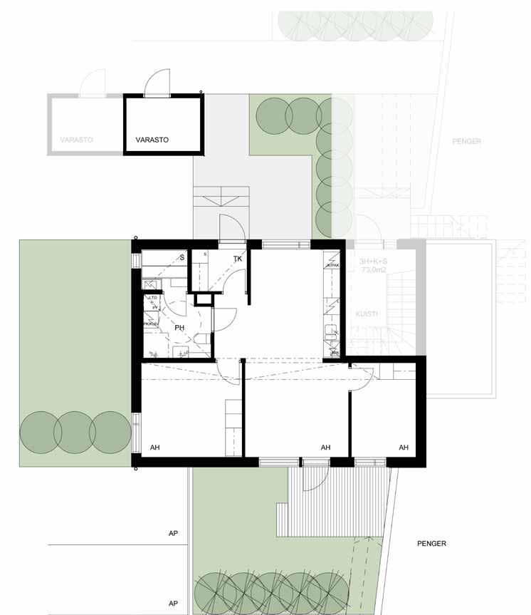 & keittiö ja sauna 60,5 m 2-3huonetta 2 2-kerroksen asuntoon JM pidättää oikeuden muutoksiin.