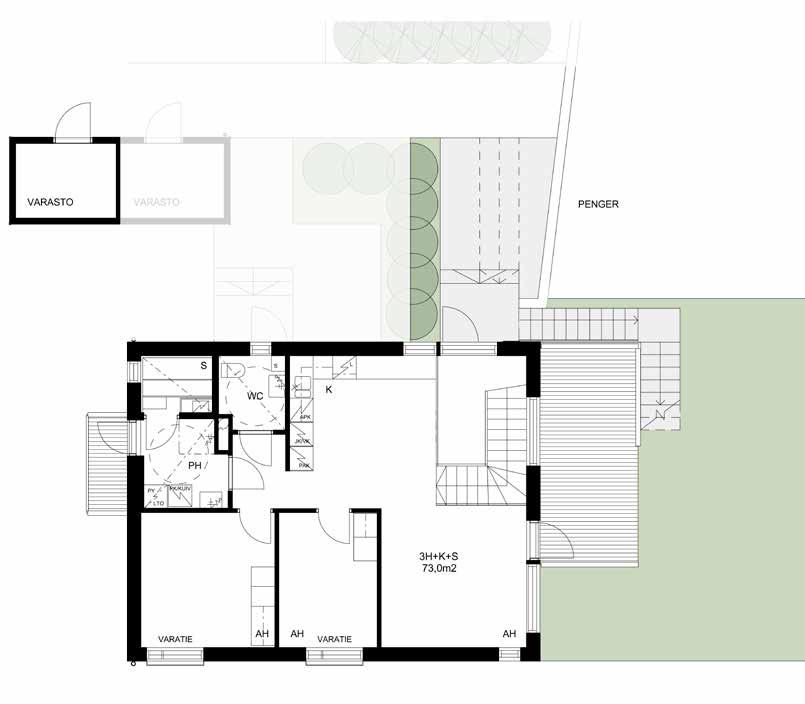 3huonetta & keittiö ja sauna 73,0 m2 Rinteessä penger piha.