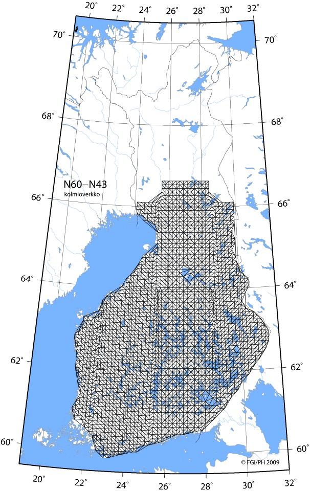 Kuva 3: N60-N43 muunnospisteistön kolmioverkko 2.