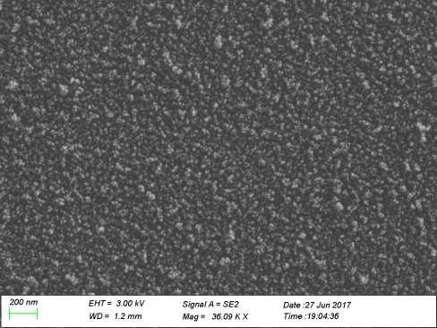 57 8.2 Sample 2 NDs in DI water As can be seen from the micrographs taken of NDs in DI water (Figure 35 and Figure 36), there are no large agglomerates visible on the sample and nanodiamonds seem to