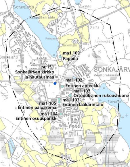 Suunnittelualue on osoitettu maakuntakaavassa osoitettu seuraavat merkinnät: - Taajamatoimintojen alue A1 26.001 Sonkajärven kirkonkylä - Keskustatoimintojen alakeskus ca2 26.