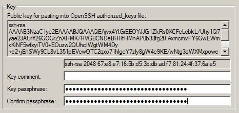 Anna passphrase-kenttiin avainfraasi. Avainfraasin tulee olla vähintään 12 merkkiä pitkä ja sisältää numeroita. Avainfraasi on samalla salasana avaimen hyödyntämiseen, joten tämä tulee ottaa talteen.