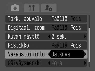 Vakaustoiminnon käyttäminen Kuvaustila Vakaustoimintoa käyttämällä voit vähentää kuvan epäterävyyttä kaukaista kohdetta suurennettaessa tai hämärässä kuvattaessa.