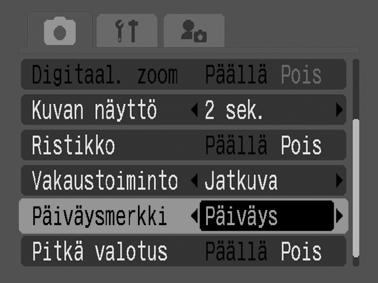 Postikorttikokoisten päiväyksen tulostustila Kuvaustila Voit ottaa postikortteihin sopivia kuvia sommittelemalla kuvan nestekidenäytössä näkyvän tulostusalueen sisäpuolelle (leveyden ja korkeuden