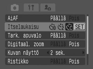 Viiveen ja otosten määrän muuttaminen ( ). Voit muuttaa viivettä (0 10, 15, 20 tai 30 sekuntia) tai kuvien määrää (1 10).