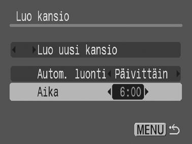 2 Valitse päivämäärä [Autom. luonti] -vaihtoehtoa varten ja valitse [Aika]-vaihtoehdossa kellonaika. tulee näyttöön, kun määrittämäsi aika on tullut.