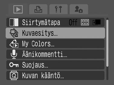 Automaattinen toisto (kuvaesitykset) Muistikortin kuvien automaattinen toistaminen. *Kuvaesitysten kuva-asetukset perustuvat DPOF-standardiin (s. 89).