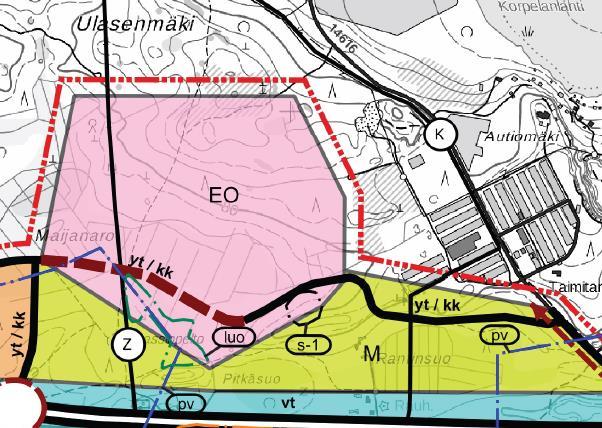 Maijanaron maa-ainesten otto- ja läjitysalue Keskeisen kaupunkialueen yleiskaavan laatimisen aikaan