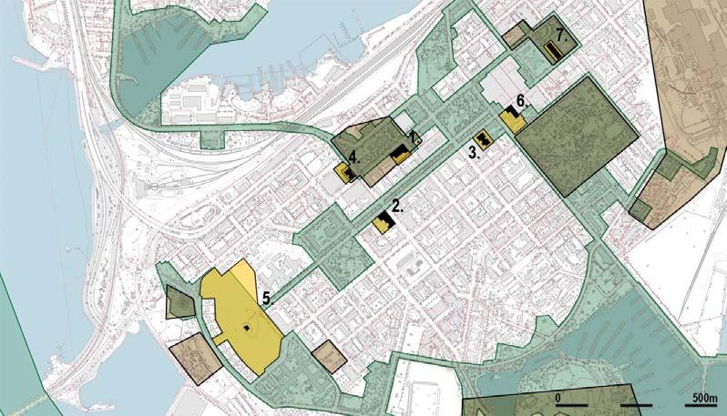Nyt asemakaavalla suojeltavaksi esitetyt 7 kohdetta on kaikki osayleiskaavassa esitetty merkinnällä (sre), suojeltavaksi esitetty rakennus. Ote alueen yleiskaavasta.