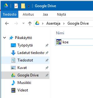 Google Drive asennusvaihtoehto 1 Resurssienhallinnassa kopioi jotain Google Drive kansioon.