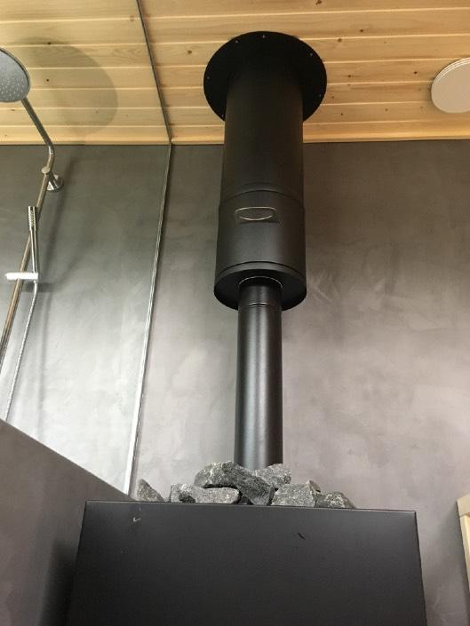 Eristämättömän putken suojaetäisyys voidaan puolittaa 1mm teräslevyllä, jolloin seinän väliin jää 30mm ilmarako. Unique piipussa käytetään yleisesti teleskooppista liitosputkea.