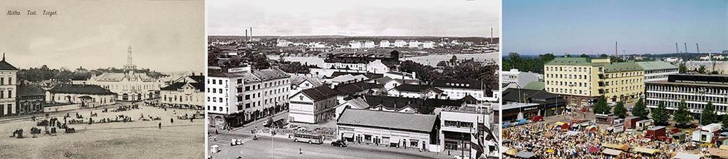 71, KALA 9.9.2014 17:00 / Pykälän liite: asemakaavan selostus Kuvasarja Pohjolatalon korttelin kulmasta, 1900-luvun alku, 1950-luvun loppu sekä 1970-luvun alku.