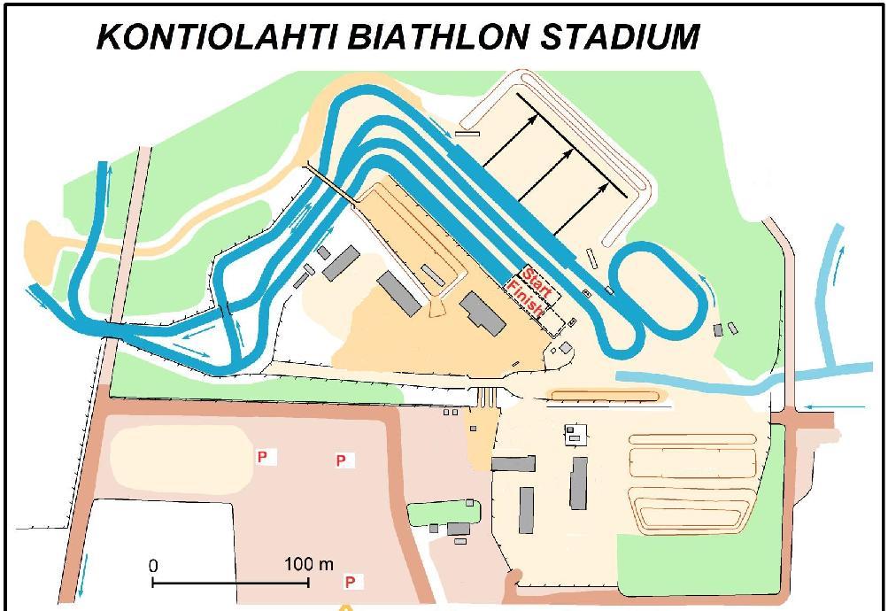 STADIONJÄRJESTELYT Ammuntaan (Sarjat, jotka eivät kanna asetta) HUOM! väistämisvelvollisuus Maaliin 5 Ammuntaan (Sarjat, jotka kantavat asetta) 2 4 HUOM!