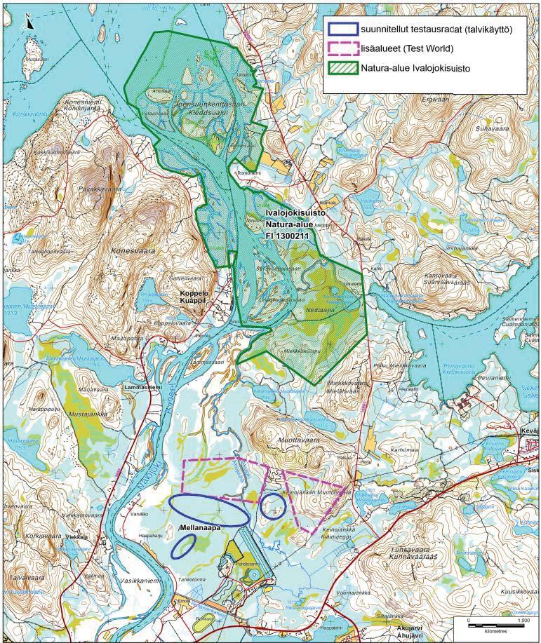 NATURA-ARVIOINTI 11 Kuva 1. Ivalojokisuiston Natura-alueen sekä Mellanaapan sijainti.