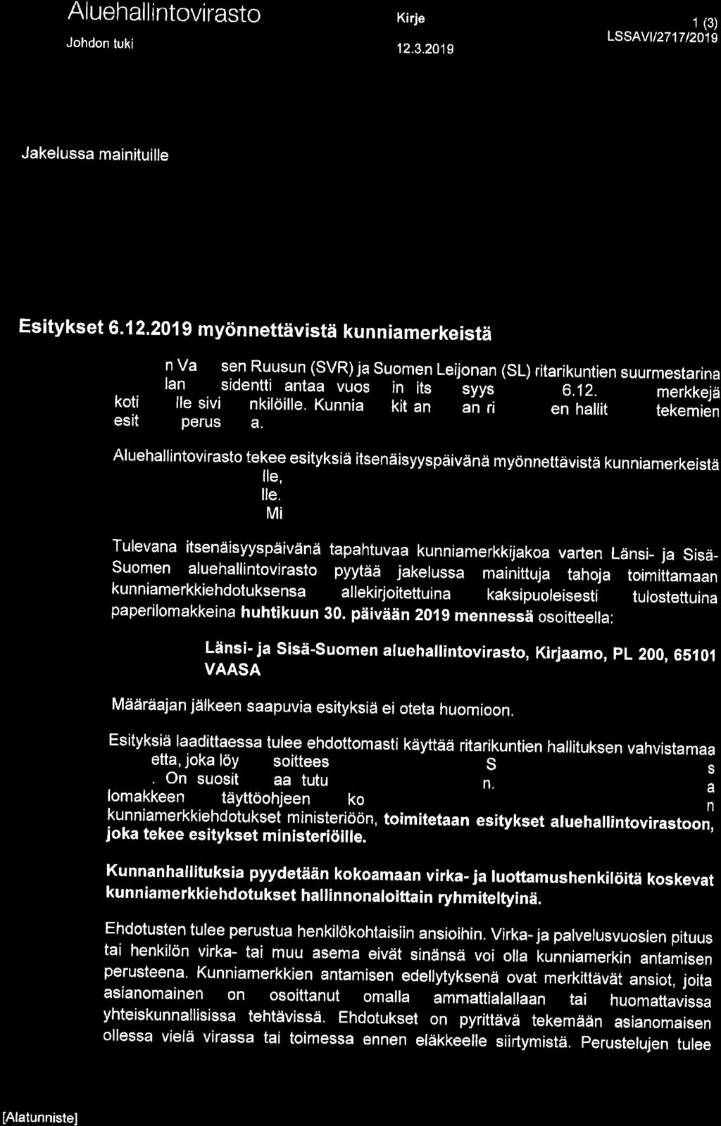 '*l Aluehallintovirasto Johdon tuki Kirje 1 (3) 123