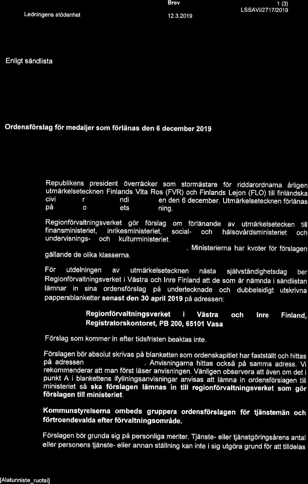 .J R eg i onförvaltn i n g sverket Ledningens stödenhet Brev 12.3.