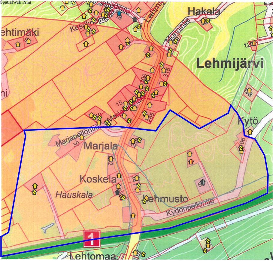 LEHMIJÄRVEN LISÄAIKA-ALUE Lehmijärven rakennuskieltoalueella olevalla pohjavesialueella (kartta Lohjan kaupungin karttapalvelusta
