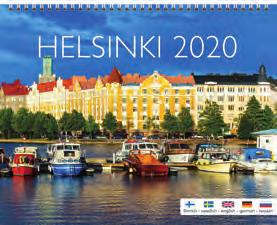 Seinäkalenteri jossa 12 kaunista kuvaa Helsingistä, jokaisella aukeamalla yksi