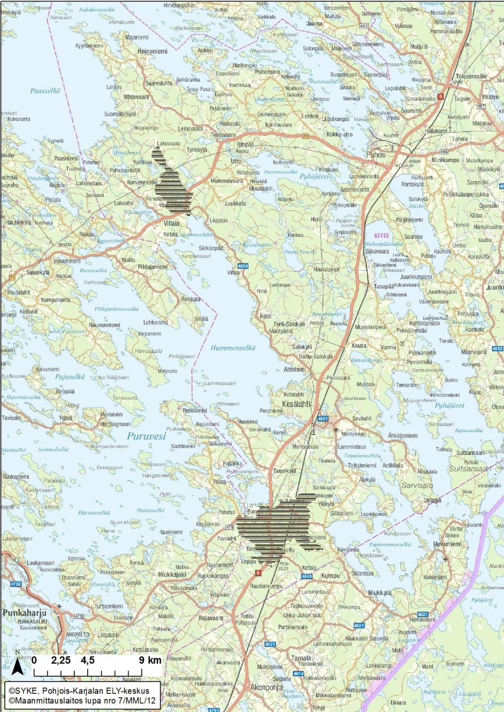 Pohjois-Karjalan ELY-keskus on kartassa esitetyillä alueilla mukana valuma-aluekunnostusten toteutuksessa Samoilla alueilla toimii myös Suomen Metsäkeskus ELY-keskus ja