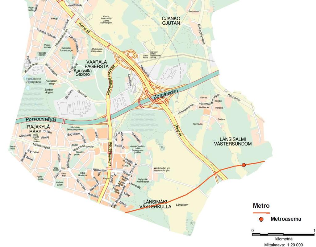 Metro & asema Määräykset: Metro. Alue varataan metrolle maan alla tai pinnalla. Metroasema.