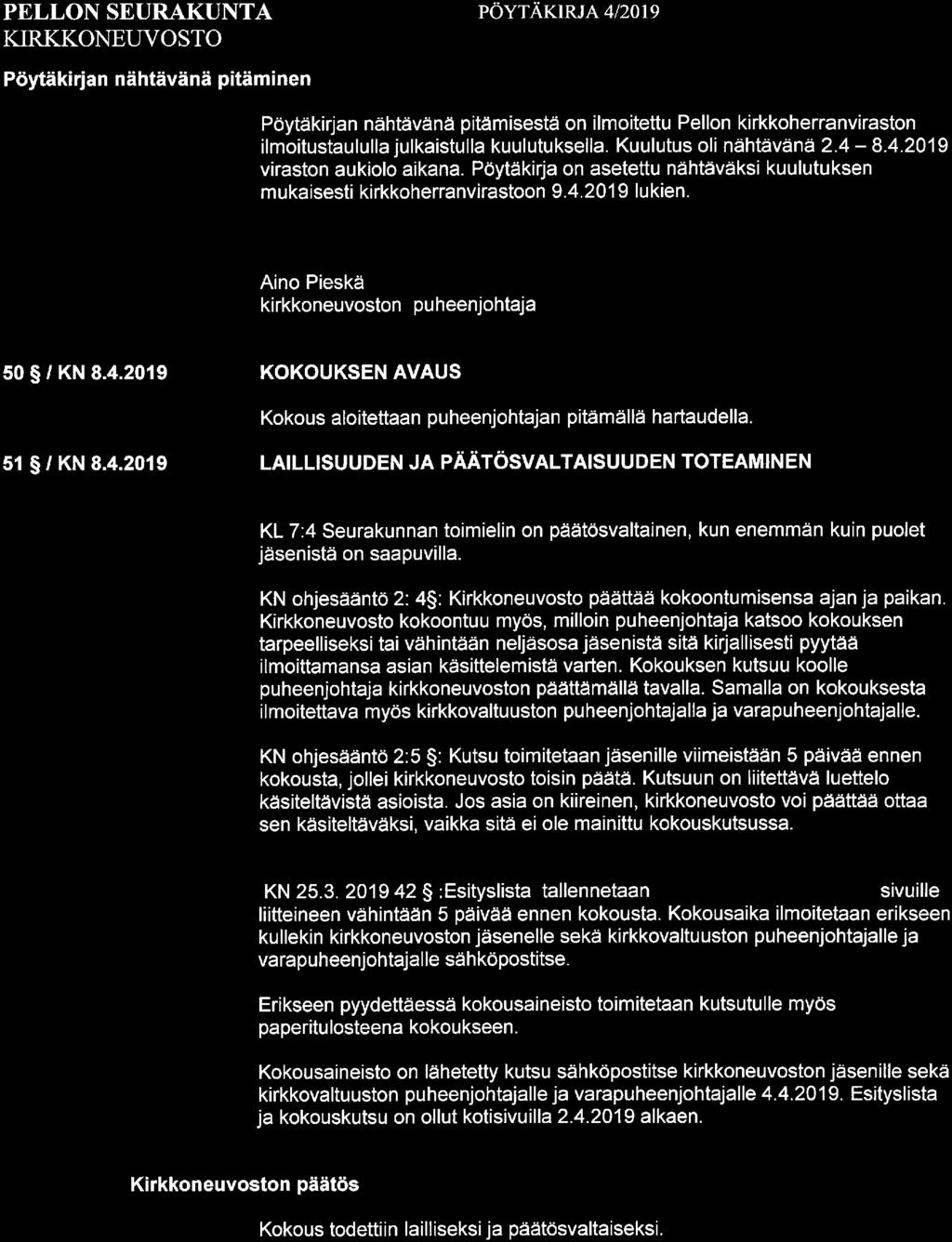 -^i^^ Aino Pieskä kirkkoneuvoston puheenjohtaja 50 /KN 8.4.