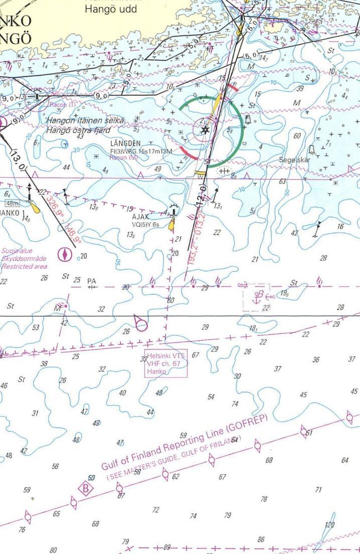 3. Sijaintisi on 59 32,0 N, 023 19,0 E. Suunnittelet jatkavasi matkaa kuuden solmun nopeudella kohti Hankoon vievän 13,0 m väylän alkupäätä (59 42,4 N 023 05,7 E).