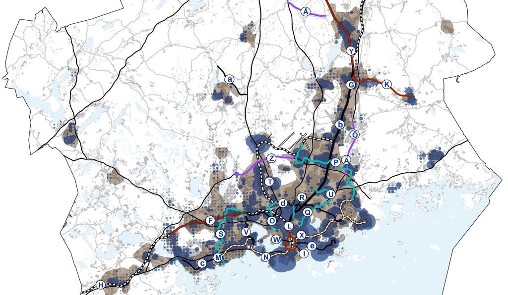 Investoinnit ennen 2030: 3,6mrd (340 M /v) Vahvat panostukset raiteisiin Espoon kaupunkirata Kauklahteen (F) Lähijunaliikenteen varikot (G,H) Pisararata (I) Pasila-Riihimäki 2.