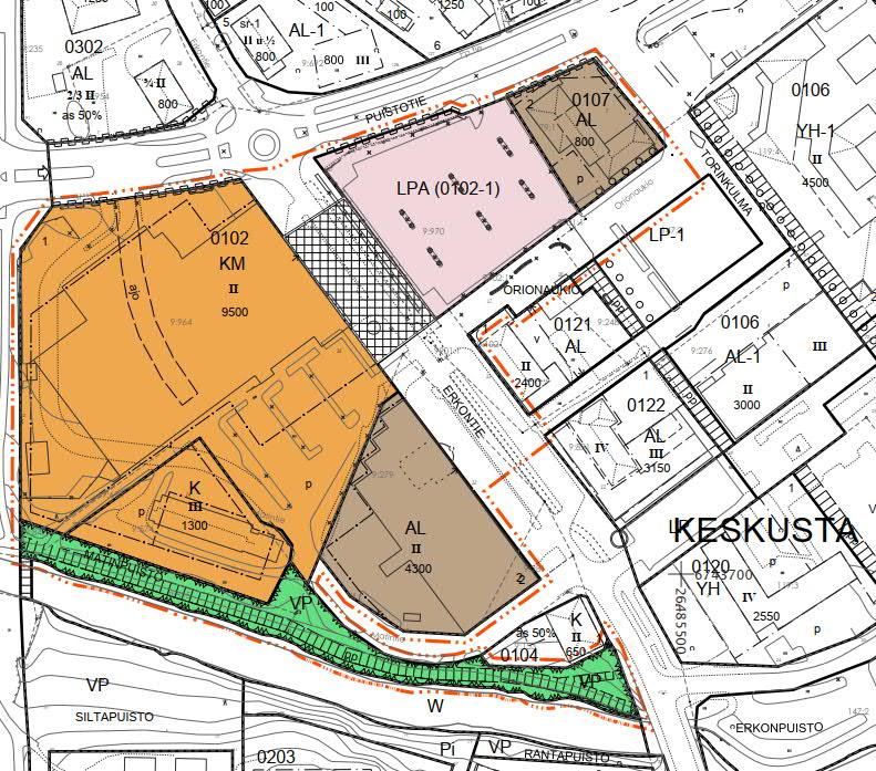 semakaavaluonnokset 5 VE 2 Puistotien kiertoliittymän eteläinen haara johtaa vain pysäköintialueelle (LP) ja nykyinen Erkontie katkaistaan. Pysäköintialueen nykyinen liittymä poistetaan.