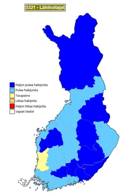 Myös sairaan- ja terveydenhoitajista on Ammattibarometrin mukaan pulaa lähes kaikkialla Suomessa.