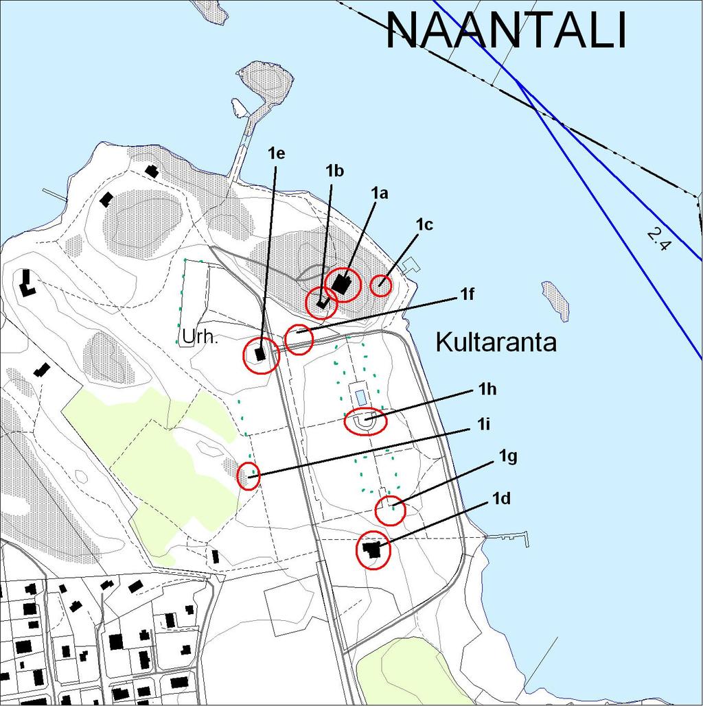 5 Kuva: Kultarannan suojeltavien rakennusten sijainti.