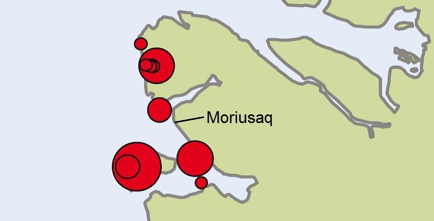 Piaqqiorfiit ilaat Steensby Landip qeqertaasaata sineriaani qeqertannguani naammattuugassaasarput, aamma avatangiisinik misissuiffissap iluani piaqqiorfeqarput (Christensen et al. 2001).